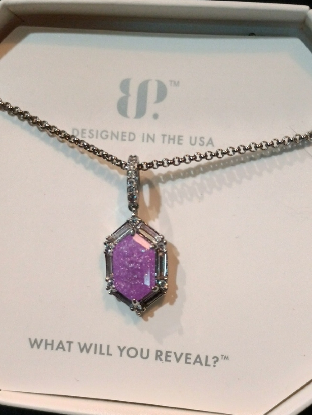 bp Silver-Tone Purple Druzy Pendant Necklace